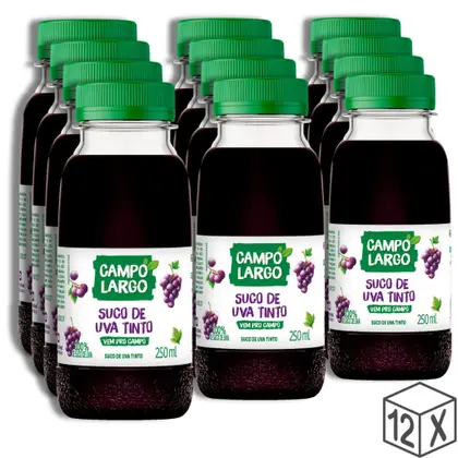 Imagem de Pack 12 unidades Suco de Uva Integral Campo Largo 250ml - Kit com 12x250ml