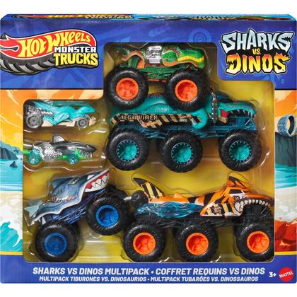 Imagem de Pack 6 Hot Wheels - 1:64 - Tubarões vs Dinossauros - Monster Trucks Power Smashers - JGD68