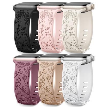 Imagem de Pacote com 6 pulseiras impermeáveis para Apple Watch SNBLK compatíveis com pulseira masculina Apple Watch 44 mm 45 mm 49 mm 42 mm, pulseira de flores fofa para pulseira Apple Watch de 44 mm, série masculina Ultra 2/SE/9/8/7/6/5/4/3/2/1