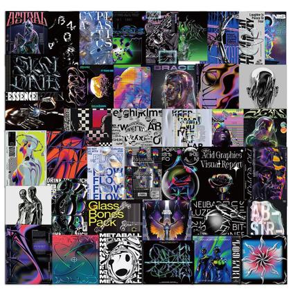 Imagem de Pacote de adesivos Acid Graphics, 40 peças Trendy Futuristic Graff