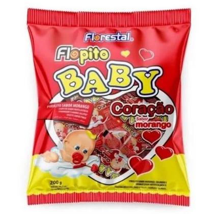 Imagem de Pacote Pirulito Flopito Baby Coração Morango 200g C/50 Unidades