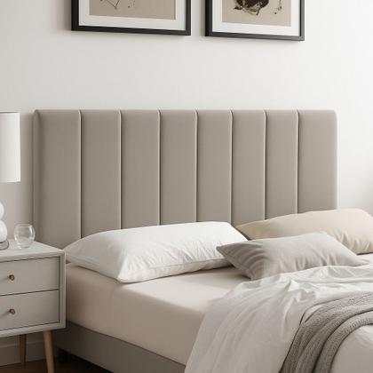 Imagem de Painel Cabeceira Cama Solteiro Box Quarto Veludo Kit 5 Modulos Bege