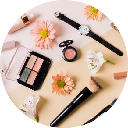 Imagem de Painel de Tecido Sublimado Redondo Coleção de Maquiagem Make Up Na Mesa c/ Elástico