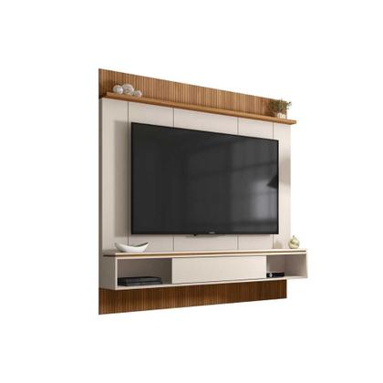 Imagem de Painel Home p/ TV até 65 Pol Vênus Ripado c/ 1 Porta e 2 Nichos 180x171cm Off White/Freijo - Caemmun