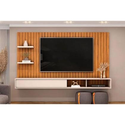 Imagem de Painel Quarto p/ TV até 60 Pol Friz 179x108cm Freijo/Off White - DJ Móveis