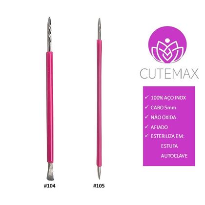 Imagem de Palito unha + Espátula mista Cutemax Manicure Aço Inox e Silicone