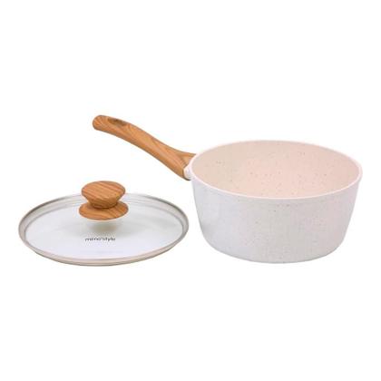 Imagem de Panela Cerâmica Indução Antiaderente 20cm Mimo Style Linha Cook Vanilla 2,25 Litros Com Tampa De Vidro