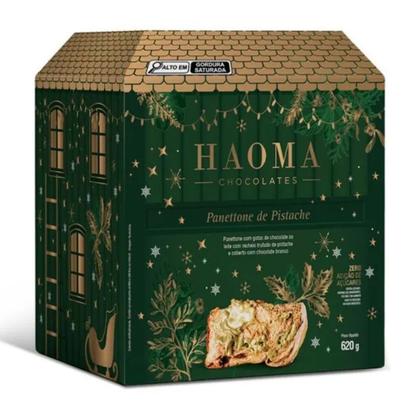 Imagem de Panettone Recheado Caixa Com 620g Sabor Pistache Com Chocolate Branco Haoma