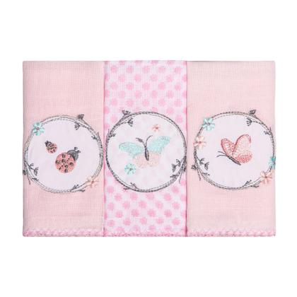 Imagem de Pano De Boca Babete Bordado 40x40cm Bebê 100% Algodão Karinho - C/3 Unidades