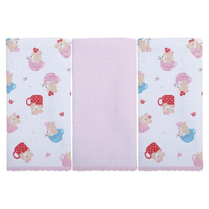 Imagem de Pano De Boca Bublim C/3 Estampado Rosa/Ursa 580260F7