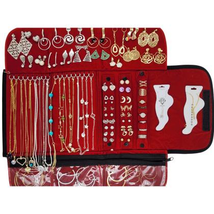 Imagem de Pano Porta Joias Kit 70pçs SemiJoias FOLHEADO Ouro18k e Prata