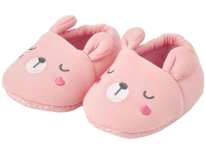 Imagem de Pantufa Infantil de Algodão Sapatilha Urso Rosa Antiderrapante