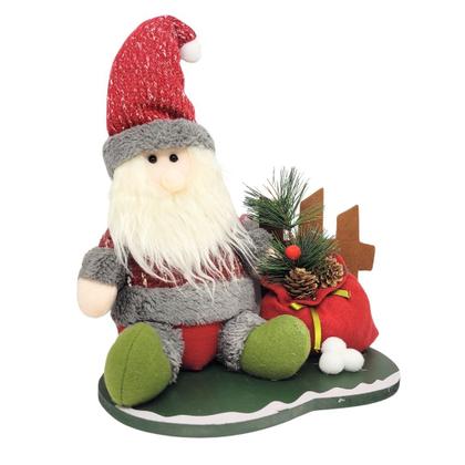 Imagem de Papai Noel Pelúcia na Cerca Base Madeira Presentes e Pinhas- Master Christmas