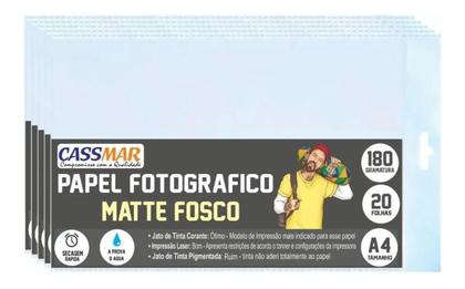 Imagem de Papel Fotográfico Matte Fosco A4 180g Cassmar 100 fls