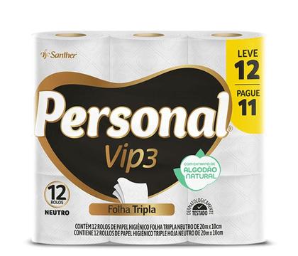 Imagem de Papel Higiênico Personal Vip Folha Tripla Neutro 20m 12un