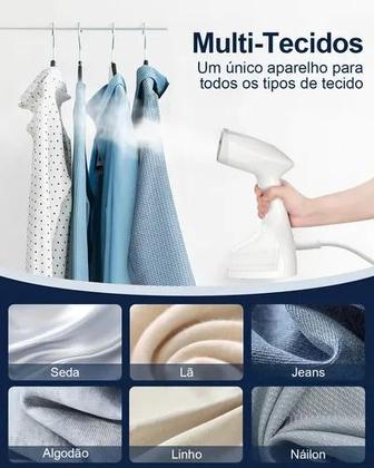 Imagem de Passadeira a Vapor Portátil 1500W Vaporizador de Roupas com Tanque 250ml Cabo 1,5m Vapor 20ml.min Temperatura 100 a 160C Vertical Rápida