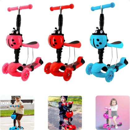 Imagem de Patinete Carrinho Infantil Joaninha 60kg  Cesto Luzes Regulável 2 Em 1