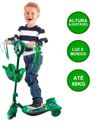 Imagem de Patinete Infantil Scooter Hulk Verde Musical Cesta Luzes 3 Rodas