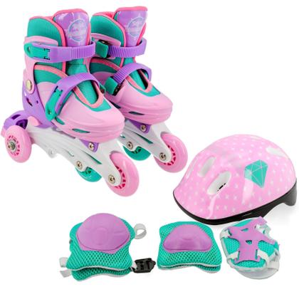 Imagem de Patins Infantil Tri-line Feminino C/ Kit Proteção - Unitoys