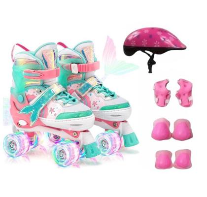 Imagem de Patins Roller Infantil Sport 4 Rodas Sereia Led c/ Kit Proteção