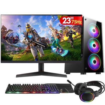 Imagem de PC Gamer Completo 2Eletro Player, Intel Core i7, 16GB RAM, Placa de vídeo Geforce 4GB, SSD 1TB, Fonte 500W, Monitor 23" Full HD 75Hz, Kit Gamer com Headset - PG2E-LED1011PL