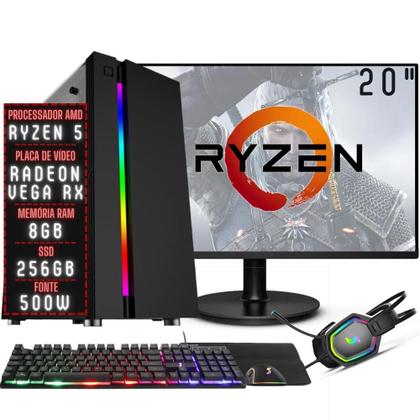 Imagem de PC Gamer Completo 3green Force AMD Ryzen 5 8GB DDR4 Placa de vídeo Radeon RX SSD 256GB Monitor 20" 75Hz Fonte 500W 3GFO-025