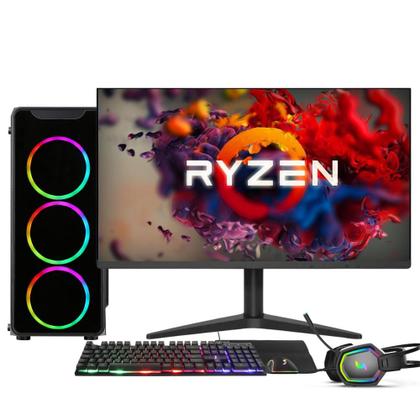 Imagem de PC Gamer Completo AMD Ryzen 5 5600G, Gráficos Radeon VEGA 7, 16GB DDR4, SSD 512GB, Fonte 500W, Monitor 24" 75Hz, 3green Force - 3F-018