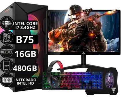 Imagem de Pc Gamer Completo Intel I7 3.4ghz 16gb Ssd 480gb 500w com Monitor 20" e kit Gamer