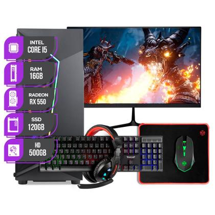 Imagem de PC GAMER Completo Mancer, Intel Core i5, RX 550, 16GB RAM, SSD 120GB, HD 500GB + Combo Periférico Gamer + Monitor 21"