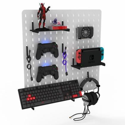 Imagem de Pegboard Mdf Organizador Setup Gamer Home Office Branco Med
