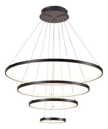 Imagem de Pendente 4 Anéis Preto Fosco 80cm Led 101W 3000K Bivolt Cabo de 3,20 metros