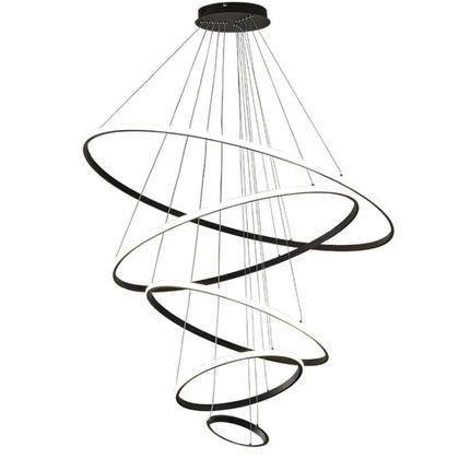 Imagem de Pendente 5 Anéis Preto Inverse 100cm Led 132W 3000K Bivolt Cabo de 4 metros