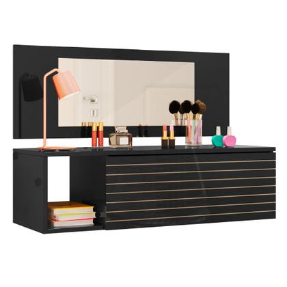 Imagem de Penteadeira Mesa de Maquiagem Joy Suspensa 01 Gaveta com Espelho Preto - Abmaza