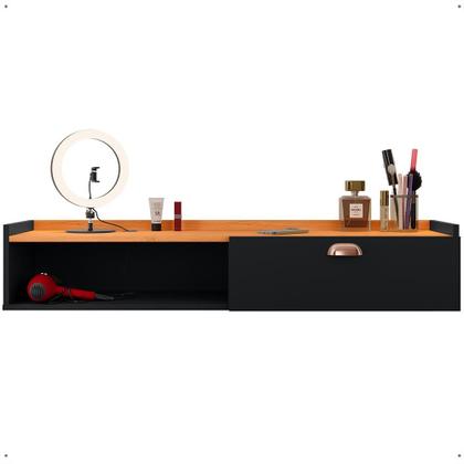 Imagem de Penteadeira Suspensa Classic 90 cm Porta Joia Mesa Maquiagem Camarim Quarto Pequeno - Preto/Cinamomo- RPM