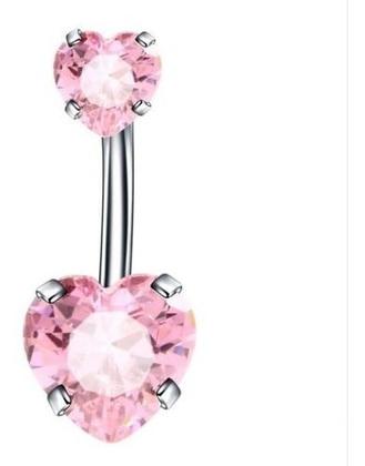 Imagem de Piercing De Umbigo Prata 2 Coração Aço Cirúrgico Zircônia