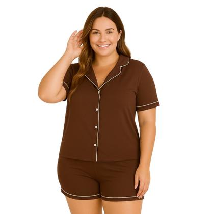 Imagem de Pijama Americano Curto Gola Botão PLUS SIZE 50 52 54 56 -c11 BRENDA PLUS