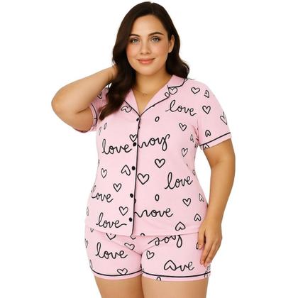 Imagem de Pijama Americano Estampado Plus Size Blusa com Botões que Abrem e Short - c4 ANASTÁCIA