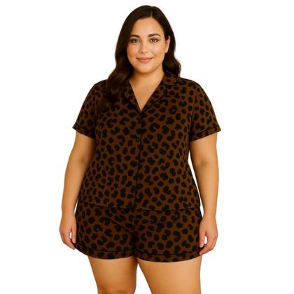 Imagem de Pijama Americano Estampado Plus Size Blusa com Botões que Abrem e Short - c4 ANASTÁCIA