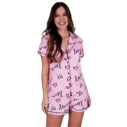 Imagem de Pijama Americano Manga Curta com Gola e Short Estampado - c11 ANASTÁCIA