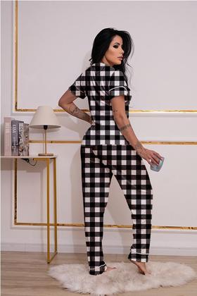 Imagem de Pijama americano xadrez vichy manga curta e calça elegante e confortável