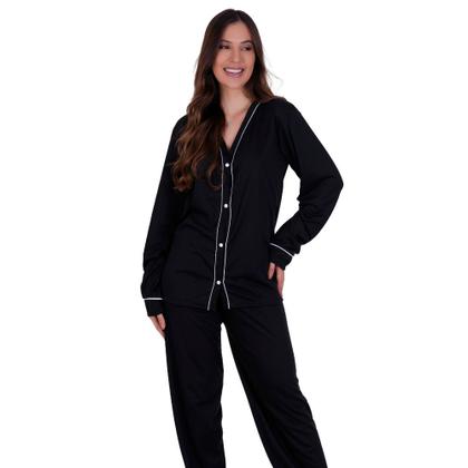 Imagem de Pijama de Inverno Americano com Botões para Amamentação Manga Longa e Calça Janaina