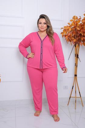Imagem de Pijama Feminino Plus Size Americano Aberto de Botões Inverno