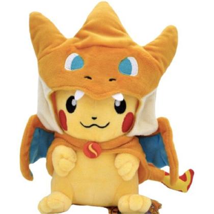 Imagem de Pikachu Mega Charizard Y Boca Fechada Pelúcia Pokemon 22cm