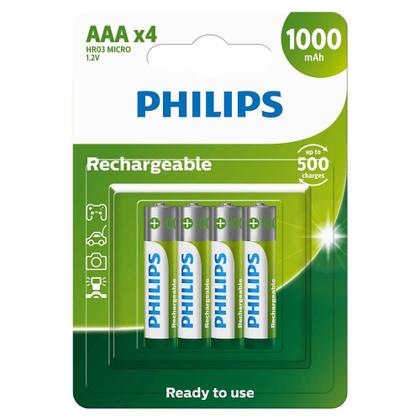 Imagem de Pilha recarregavel philips aaa 1000mah palito r03b4rtu10 c/4