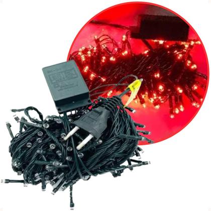 Imagem de Pisca pisca arvore de natal fio verde 100 leds vermelho 10 metros 127v~110v ref. 15073