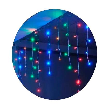 Imagem de Pisca Pisca Cascata 100 Leds Colorido Com Fio Branco 3 Metros 127V 8 Funções V8