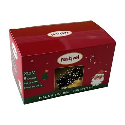 Imagem de Pisca Pisca de Natal 200 Lâmpadas LED Branco Quente Fio Verde 220v - Festive