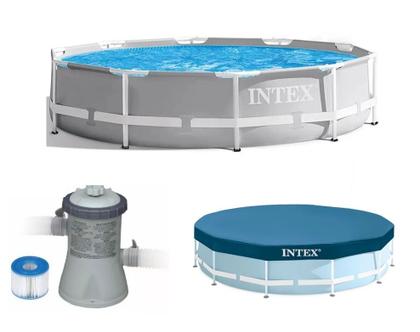 Imagem de Piscina Intex 5000 litros estrutural PRISM Cinza com Bomba Filtro 110v e CAPA