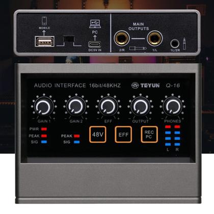 Imagem de Placa De Som Interface de Áudio Profissional Mesa de Som Q-16 USB Mixer De Áudio Gravação