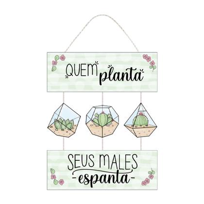 Imagem de Placa Decorativa Com Corda Cactos para Cantinho das Plantas - PC005